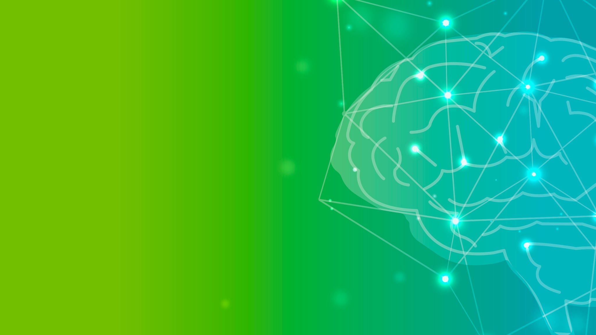 Ilustración de un cerebro con una red de conexiones luminosas sobre un fondo degradado en tonos verdes y azules, que representa la neurociencia y la conectividad cerebral.